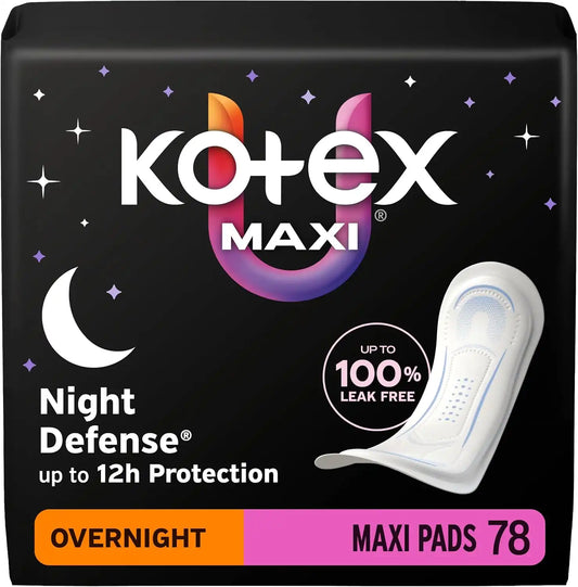 Kotex Overnight Maxi Pads, 78 Count, 2 Packs of 39