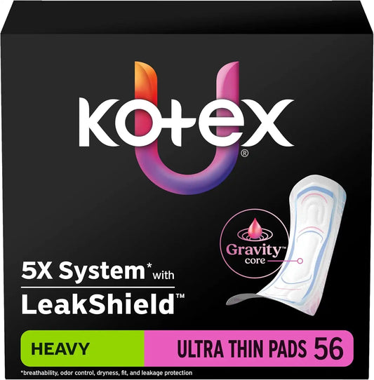 Kotex Ultra Thin Pads, Heavy, 56 Count