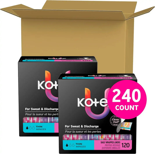 Kotex Thin Wrapped Liners, Light Absorbency, 240 Count, 2 Packs of 120