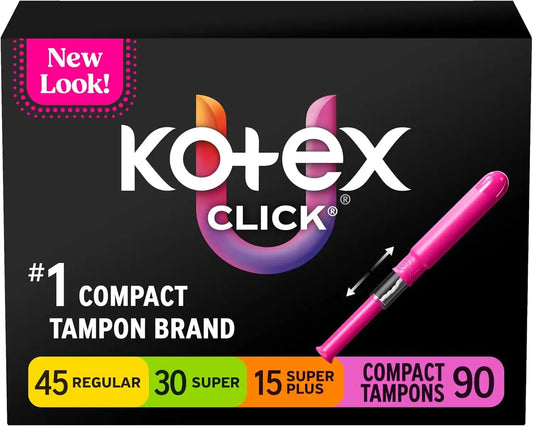 U by Kotex Click Compact Tampons, Regular/Super, Unscented, 90 Count