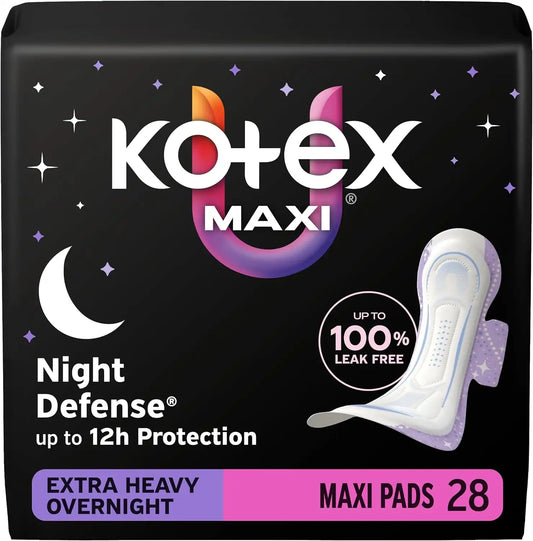 Kotex Overnight Maxi Pads, Wings, Extra Heavy, 28 Count