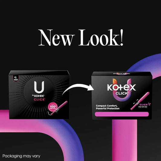 U by Kotex Click Compact Tampons, Regular/Super, Unscented, 90 Count