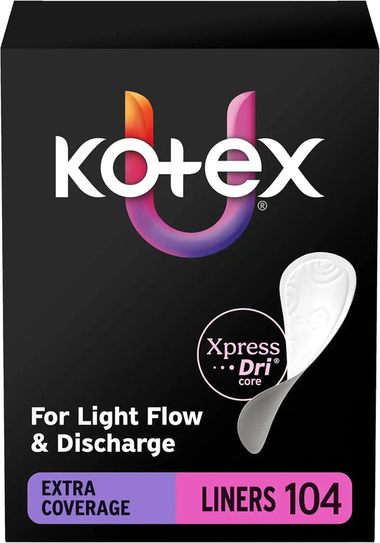 Kotex Flat Liners, Light Absorbency, Extra Coverage, 104 Count
