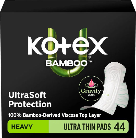 Kotex Bamboo Ultra Thin Pads, Wings, Heavy, 44 Count