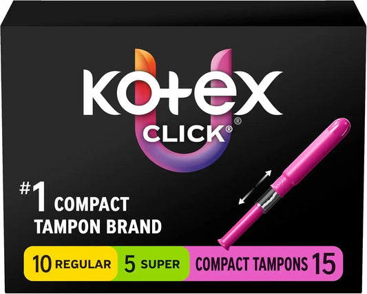 U by Kotex Click Compact Tampons, Regular/Super, 120 Count, 8 Packs of 15